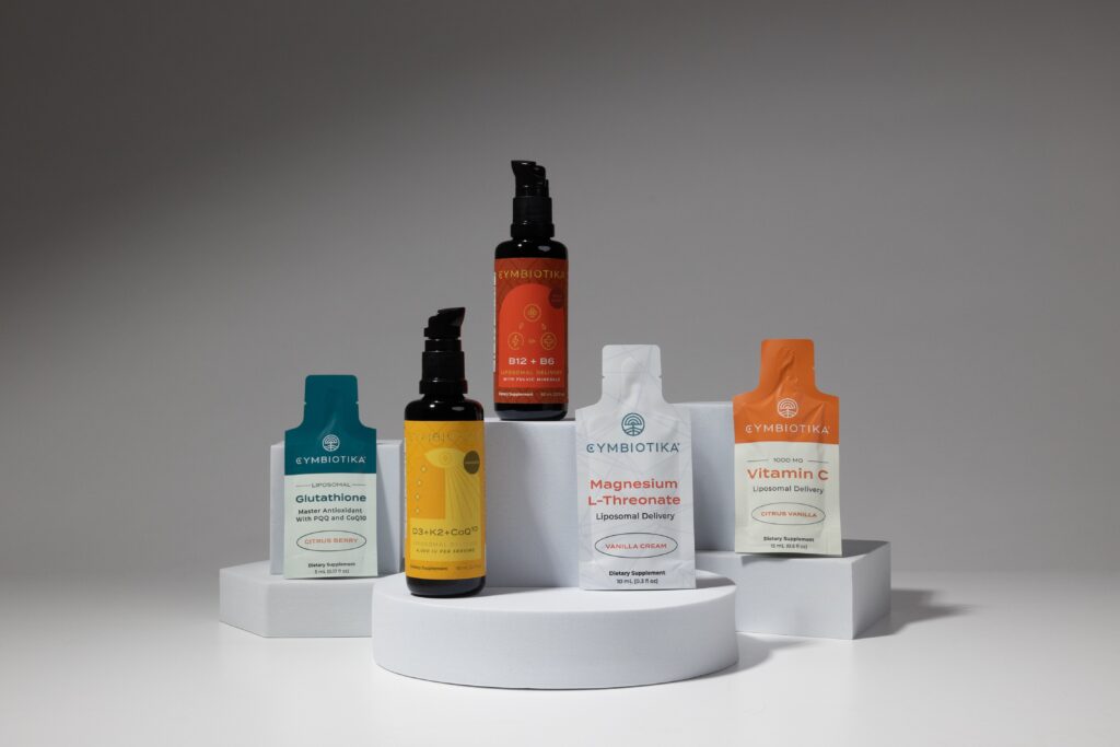 Lineup of Erica Breen's favorite supplements from Cymbiotika